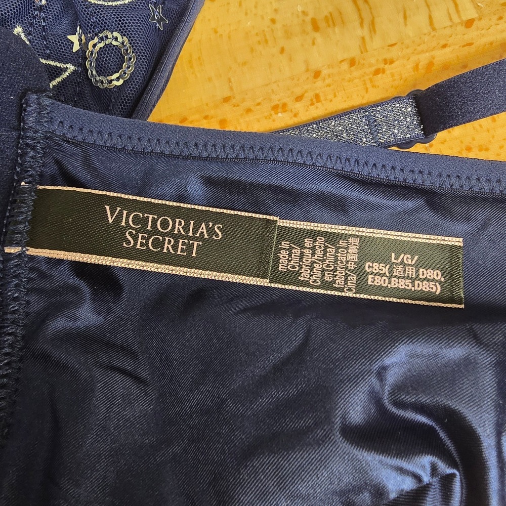 Victorias Secret Bralette Women L Navy Celestial Moon Star Sequin Galaxy Emo Y2K - Picture 4 of 10